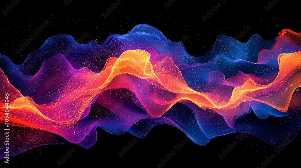 Poster dynamic data flow in etl process, neon particle effect, black gradient background, digital scifi art