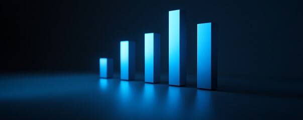 Obraz premium A series of blue bar graphs representing data growth or performance metrics.