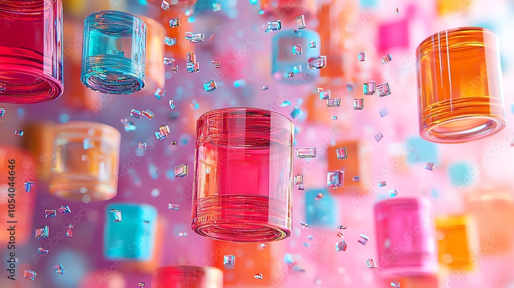 Poster etl process visual as stacked data layers transforming shapes, vibrant pastel color, isolated backgr