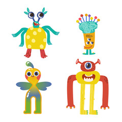 Fototapeta premium A set with colorful funny aliens. Vector illustration