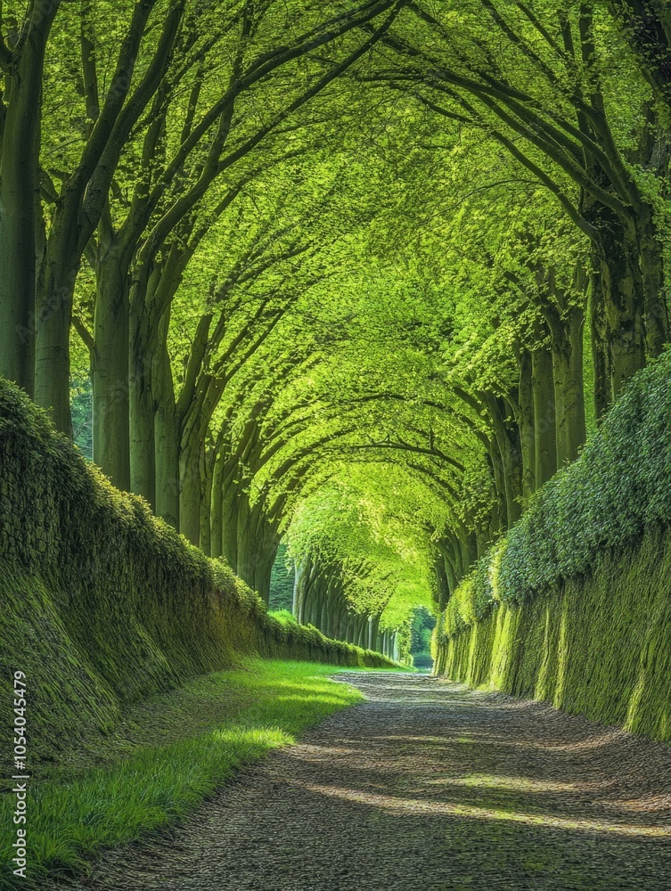 Aufkleber path through a forest with trees on either side. the trees are green and the path is lined with them