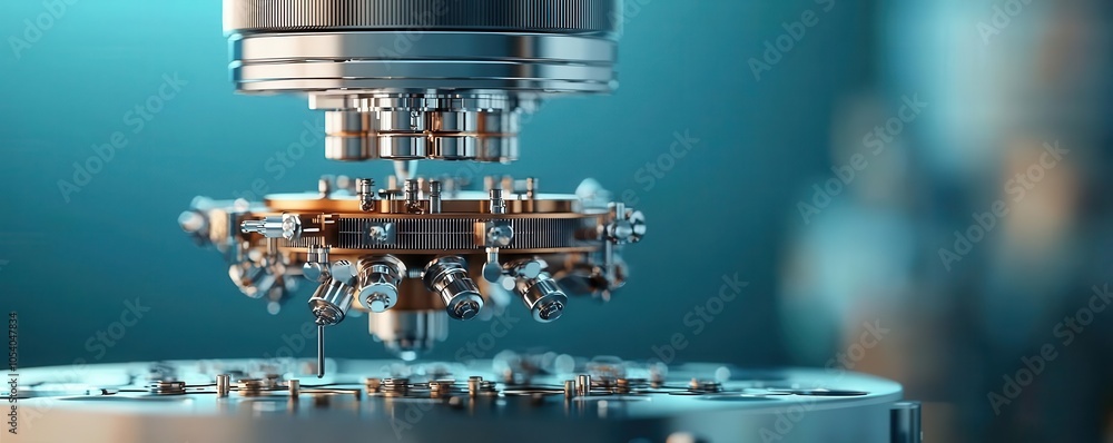 Aufkleber a detailed close-up of advanced quantum technology, showcasing intricate components floating above a