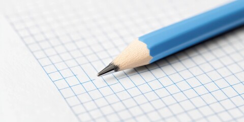 Blue pencil on graph paper, creative workspace for ideas and designs.
