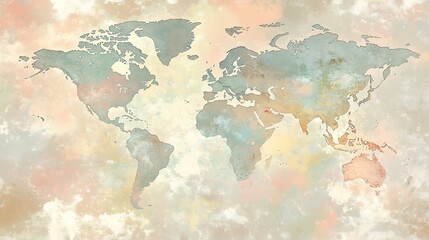 Obraz premium Watercolor World Map with a Red Highlight Over the Middle East.