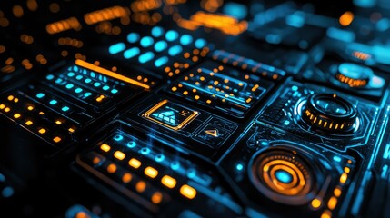 Obraz premium High-Tech Alien Device with Glowing Interfaces