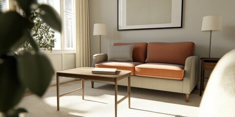 Cozy living room interior featuring a comfortable sofa and modern decor.