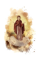 Fototapeta premium The Assumption of Mary. Watercolor illustration of isolated on white background
