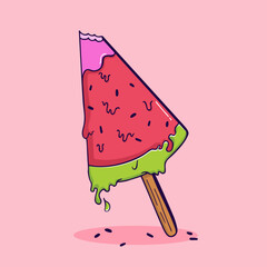 Illustration of Melting Watermelon Popsicle 