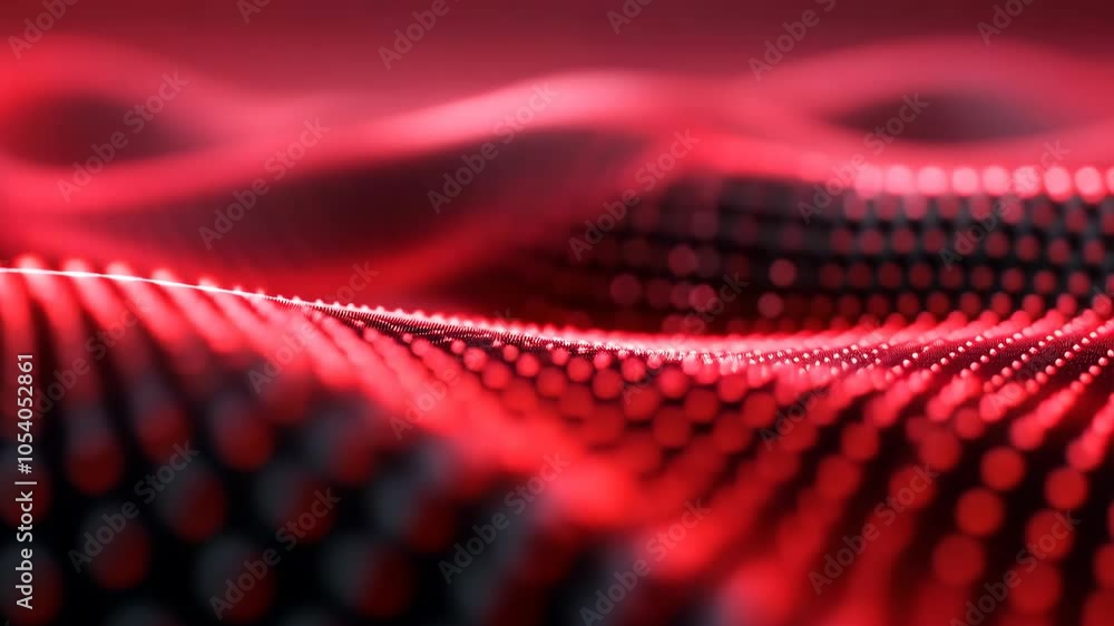 Poster abstract red digital wave surfaces with dynamic dots in futuristic 3d landscape, perfect for tech de