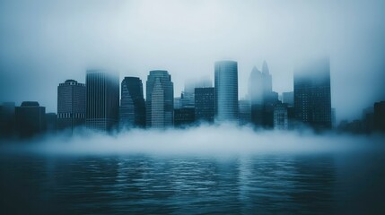 Obraz premium Foggy Skyline of a City at Dusk