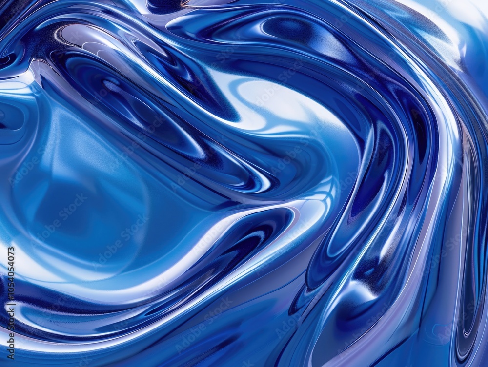 Poster the image is a blue, wavy line that appears to be made of liquid. the blue color and the way it is f