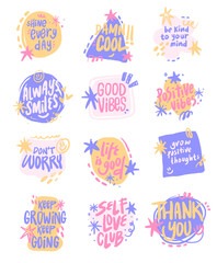 Set of Cute Vector Quotes and Playful with Positive Words