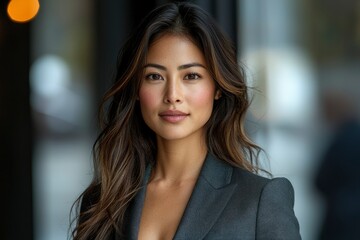 Portrait of a Woman with Long Brown Hair and a Blazer