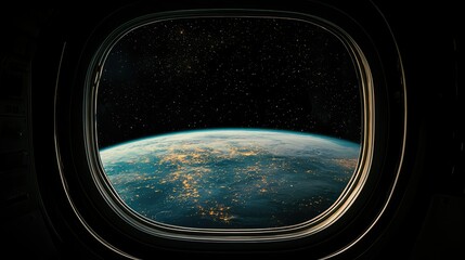 Naklejka premium Stunning View of Earth from a Spaceship Window