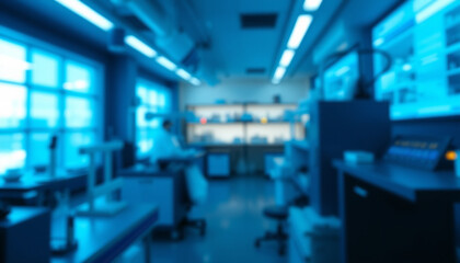 Fototapeta premium Blurred modern laboratory interior with bright lighting and scientific equipment