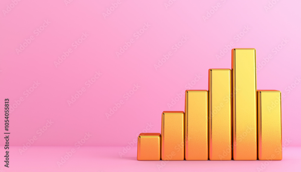 Poster a golden bar graph with a pink background, illustrating growth and progress in data visualization.