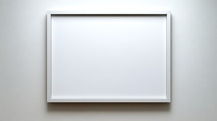 Obraz premium Minimalist White Frame on Clean Wall: A simple white frame mounted on a crisp white wall, blending seamlessly with a minimalistic setting, offering a modern, open feel.