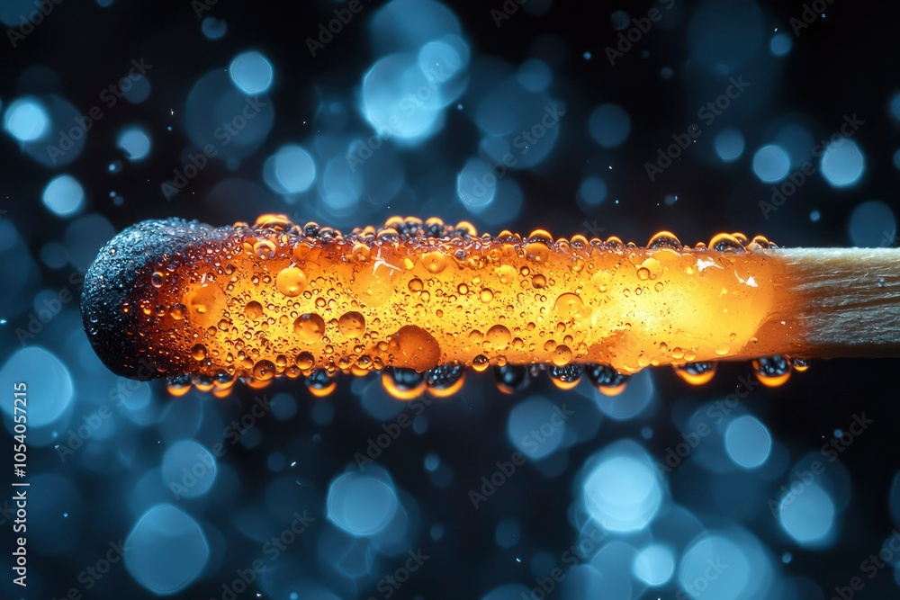 Poster close-up of a wet and burnt matchstick with a bokeh background
