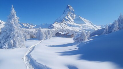 Fototapeta premium Stunning Snow-Capped Mountain Under Clear Blue Sky
