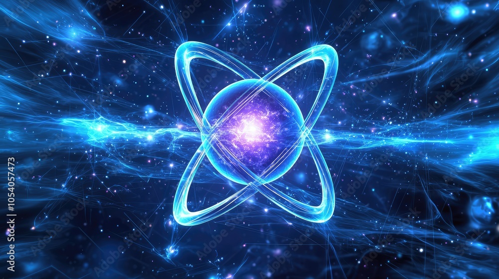 Poster animated atomic structure with rotating electrons