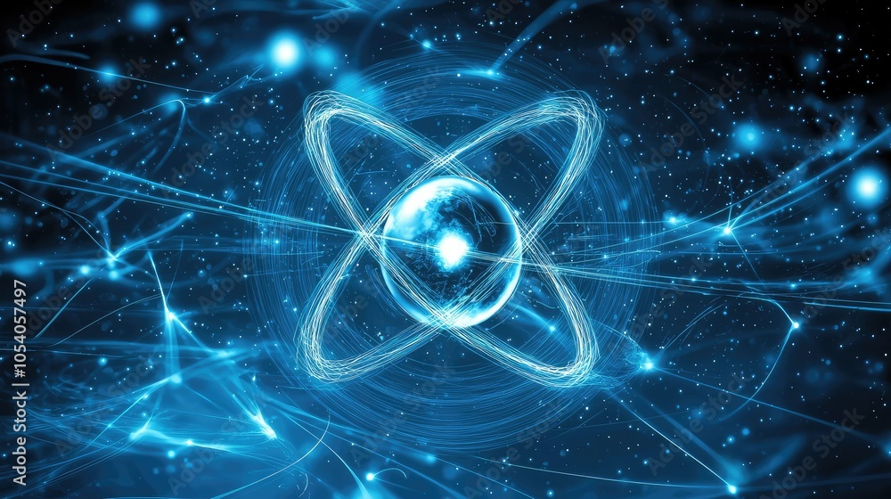 Poster animated atomic structure with rotating electrons