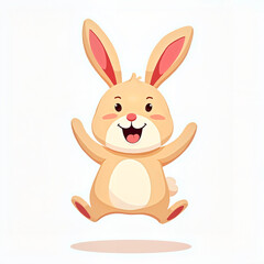 Obraz premium Cheerful Cartoon Bunny Jumping Joyfully Against White Background