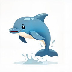 Fototapeta premium Cheerful Cartoon Dolphin Jumping in Blue and White Playful Illustration