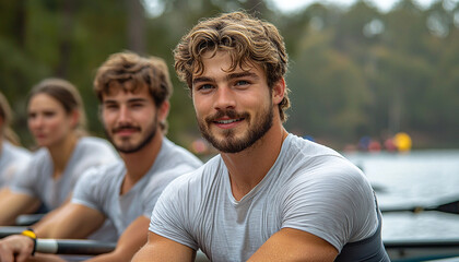Obraz premium Men smiling Caucasian ethnicity, adult, sport, cheerful, lifestyles generated by AI