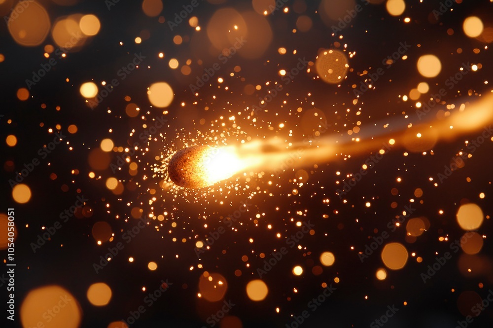Poster a glowing projectile trailing sparks in the darkness