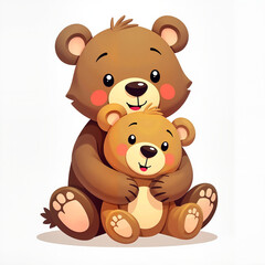 Fototapeta premium Cute Cartoon Bears Lovingly Embracing Against White Background