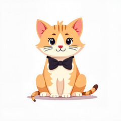Obraz premium Cute Cartoon Cat with Bow Tie Smiling Adorably Against White Background