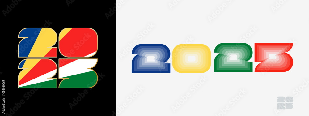 Fototapete year 2025 with flag of seychelles and in color palate of seychelles flag. happy new year 2025 in two