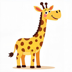 Obraz premium Cute Cartoon Giraffe Smiling Cheerfully Against White Background