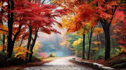 Autumn Pathway Through Vibrant Foliage