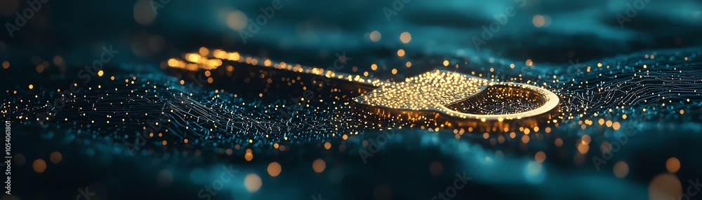 Poster a shimmering golden key surrounded by sparkling particles, symbolizing unlock possibilities and hidd