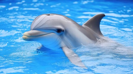 Naklejka premium Greek dolphin playfully swimming in crystal-clear waters, embodying Greeces marine heritage.