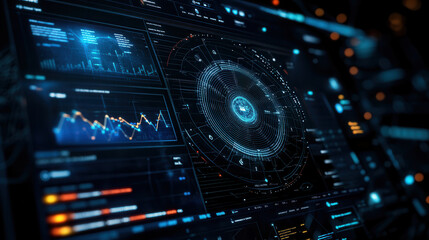 Obraz premium digital dashboard showing real time analytics with graphs, charts, and data visualizations. interface is sleek and modern, providing insights into various metrics and trends