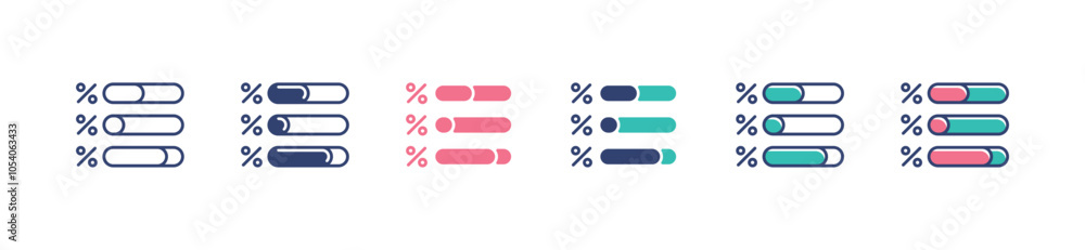 Poster score progress bar percentage icon set statistics test result percent chart vector illustration template design
