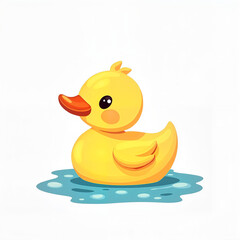 Cute Yellow Rubber Duck Floating Cheerfully in Blue Water