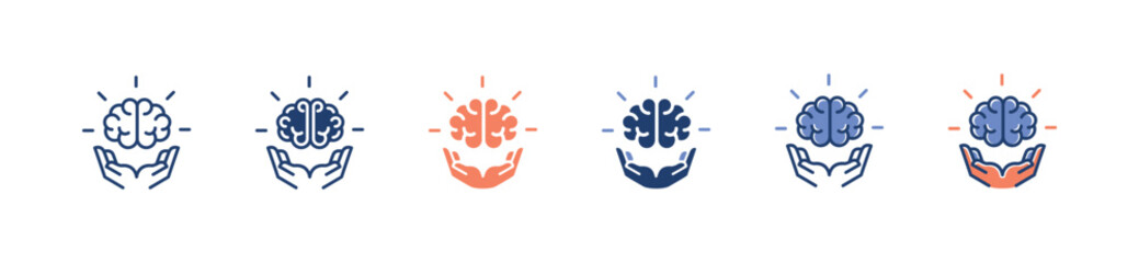 Obraz premium hand hold brain icon set business brainstorm thinking shining mind signs illustration