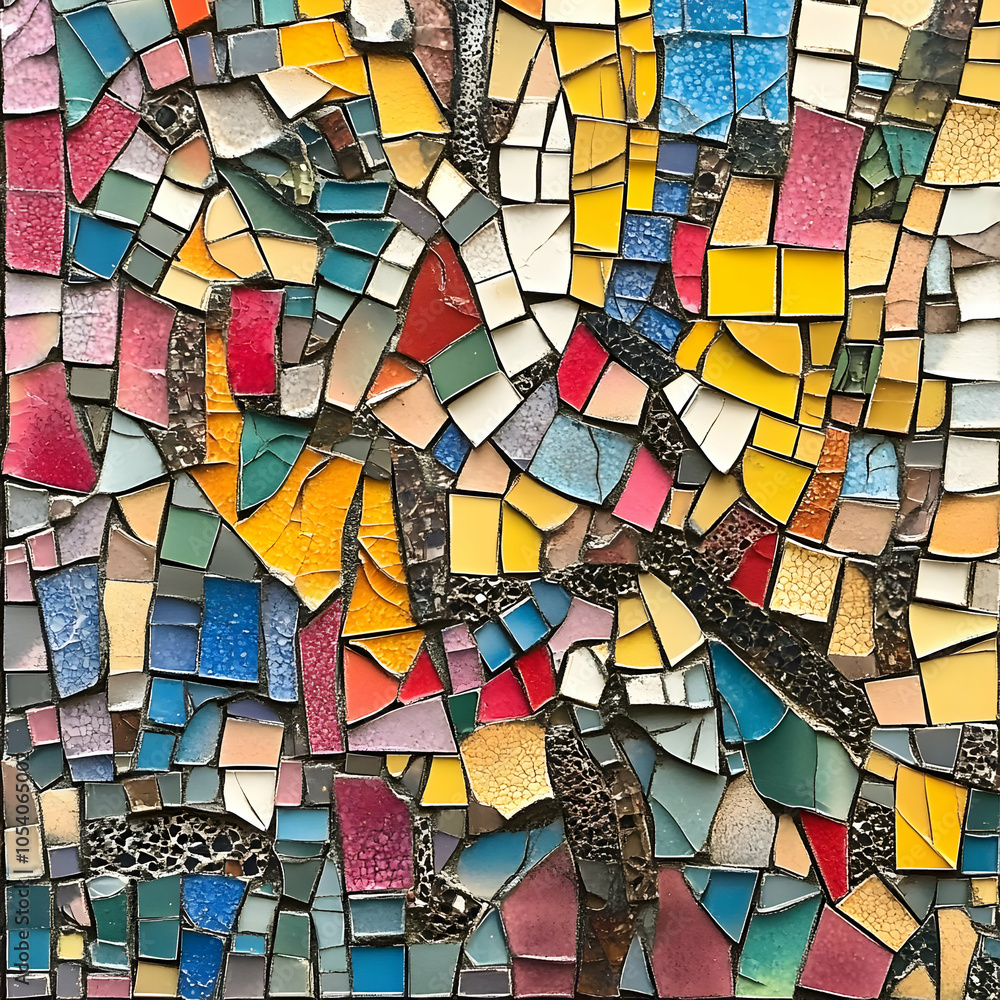 Poster colorful mosaic tile background with various shapes and sizes, abstract texture for design and home 