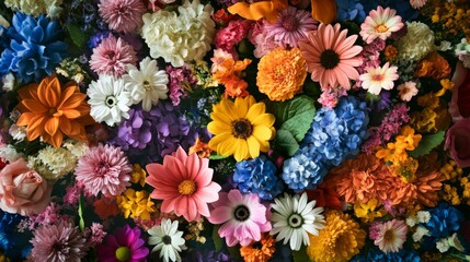 Display of colorful flowers at a florist's shop. Vibrant and inviting floral arrangement.