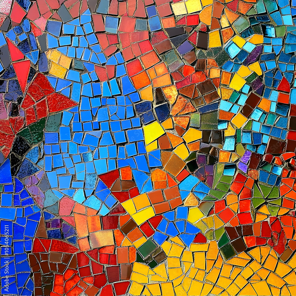 Aufkleber colorful mosaic tiles in various shapes and sizes create a complex and abstract pattern.