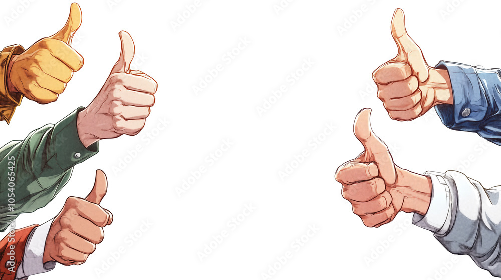 Aufkleber five illustrated hands showing thumbs up in various styles, expressing approval and positivity. dive