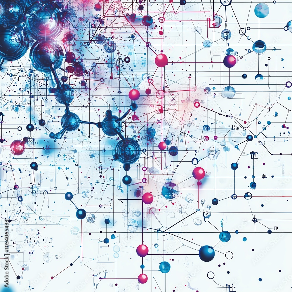 Poster abstract digital art representing connections and patterns in technology and science, featuring vibr