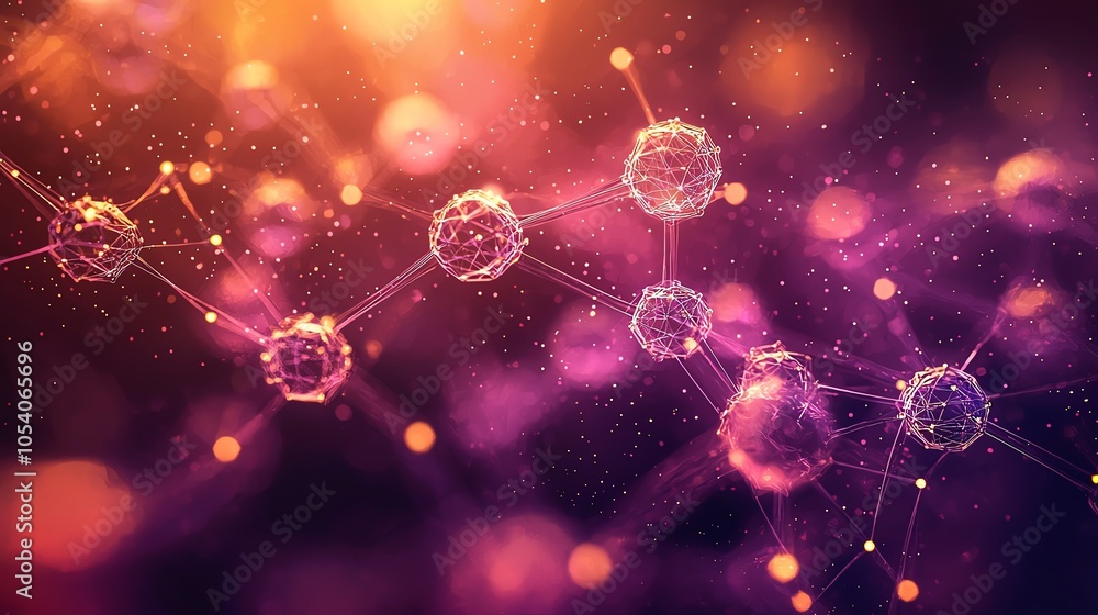 Poster abstract molecular structure with vibrant colors, creating a sense of deep science and technology in