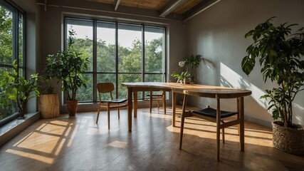 Fototapeta premium Modern Sunlit Room with Indoor Plants