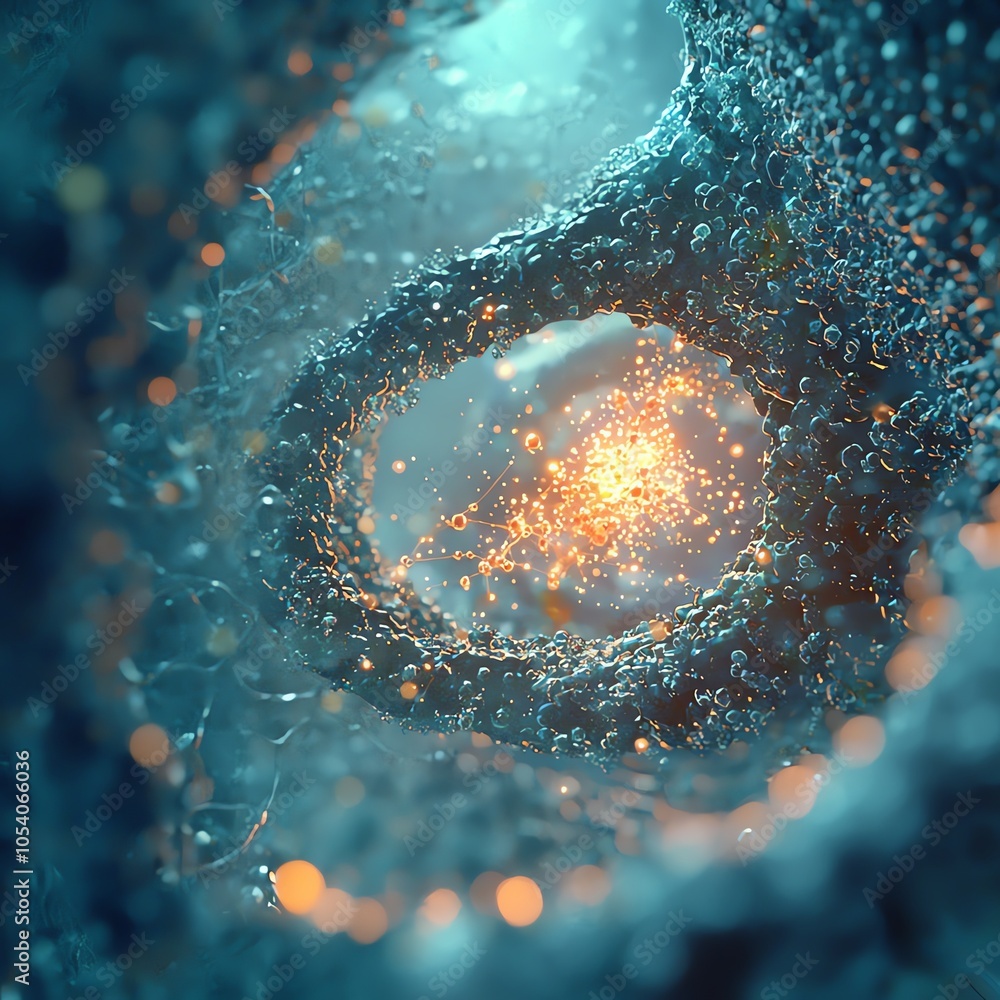 Aufkleber abstract visualization of glowing particles swirling in a vibrant cosmic atmosphere, showcasing intr