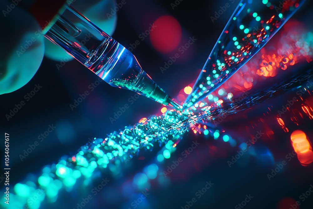 Poster close-up of a pen creating vibrant trails of light amidst colorful bokeh for a striking visual effec