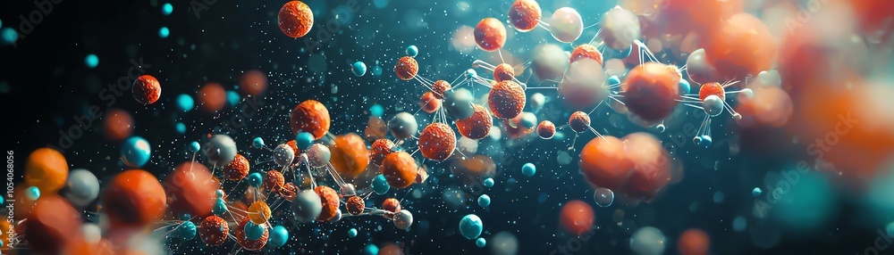 Poster colorful abstract representation of particles floating in a dynamic space, showcasing vibrant hues a